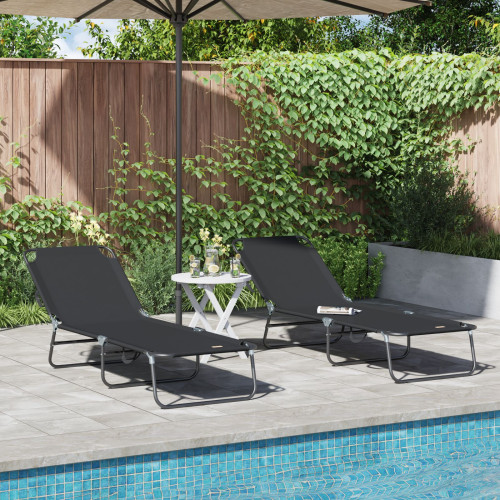 vidaXL Hopfällbar solstol 2 pcs Svart 188 x 57 x 86,5 cm Polyester