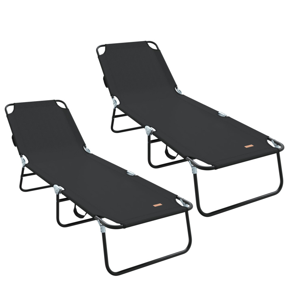Produktbild för Hopfällbar solstol 2 pcs Svart 188 x 57 x 86,5 cm Polyester