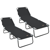 Produktbild för Hopfällbar solstol 2 pcs Svart 188 x 57 x 86,5 cm Polyester