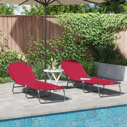 vidaXL Hopfällbar solstol 2 pcs Röd 188 x 57 x 86,5 cm Polyester