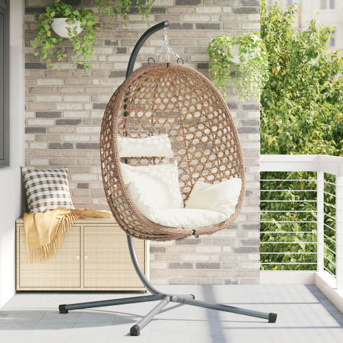 vidaXL Hängande äggstol Ljuskräm 104 x 100 x 191 cm konstrotting
