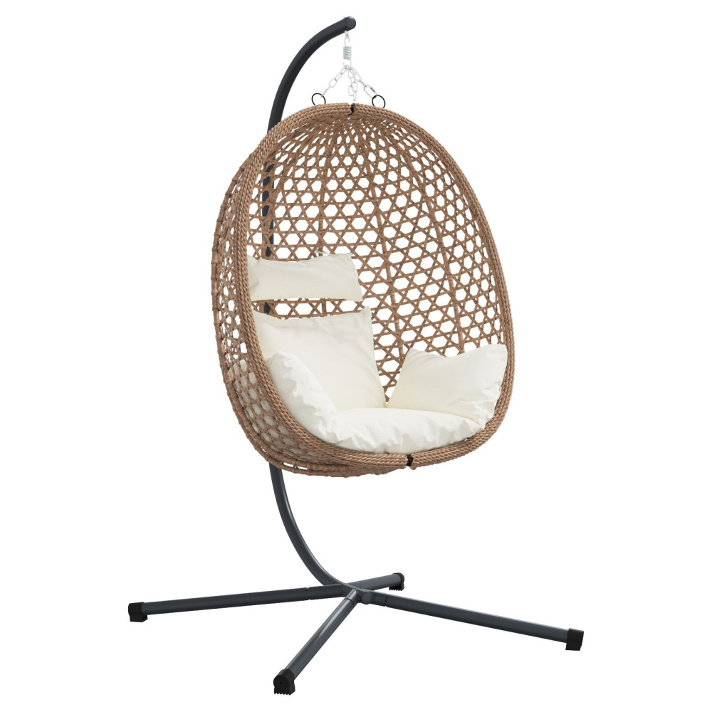 Produktbild för Hängande äggstol Ljuskräm 104 x 100 x 191 cm konstrotting