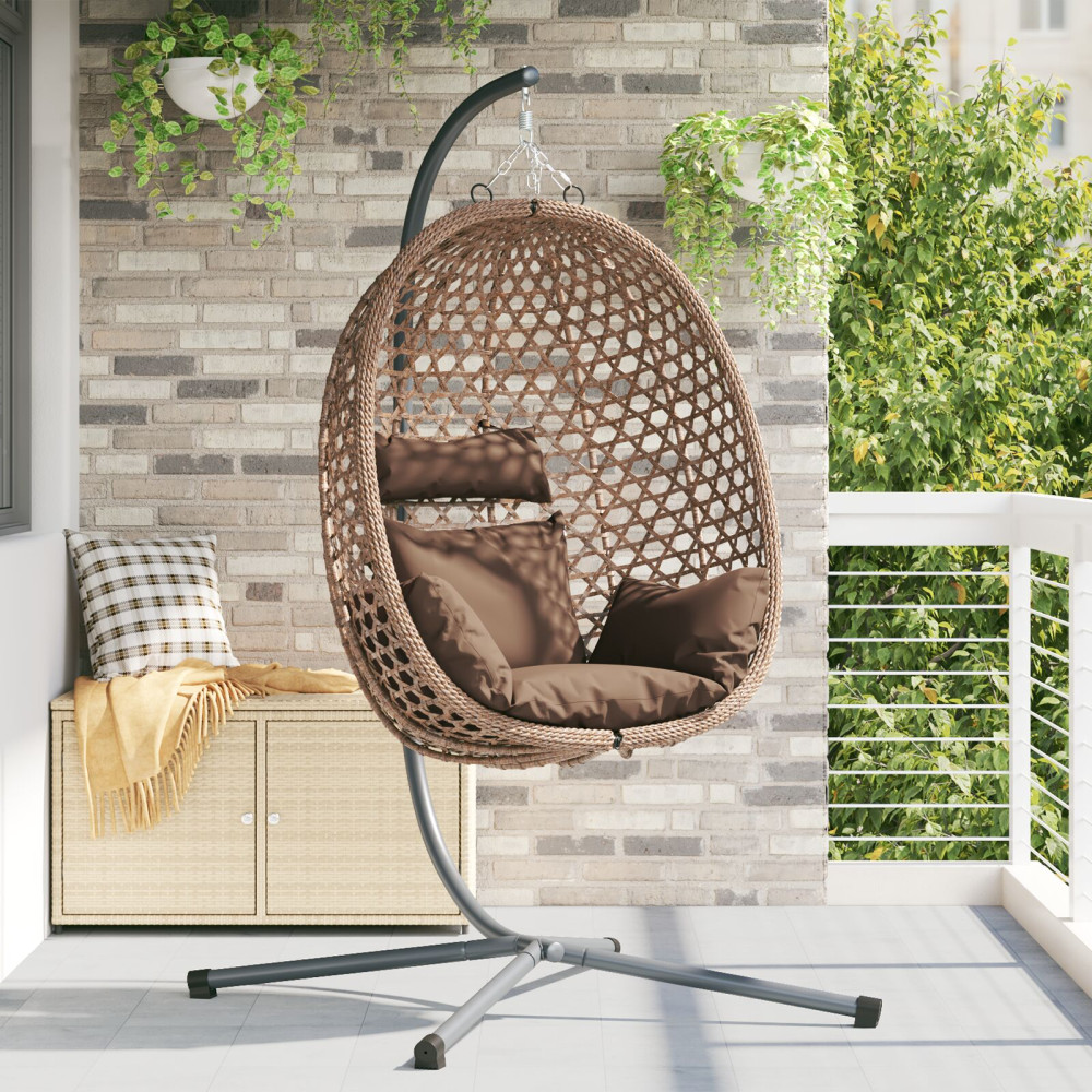 Produktbild för Hängande äggstol Brun 104 x 100 x 191 cm konstrotting