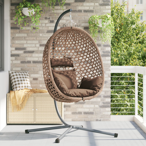vidaXL Hängande äggstol Brun 104 x 100 x 191 cm konstrotting