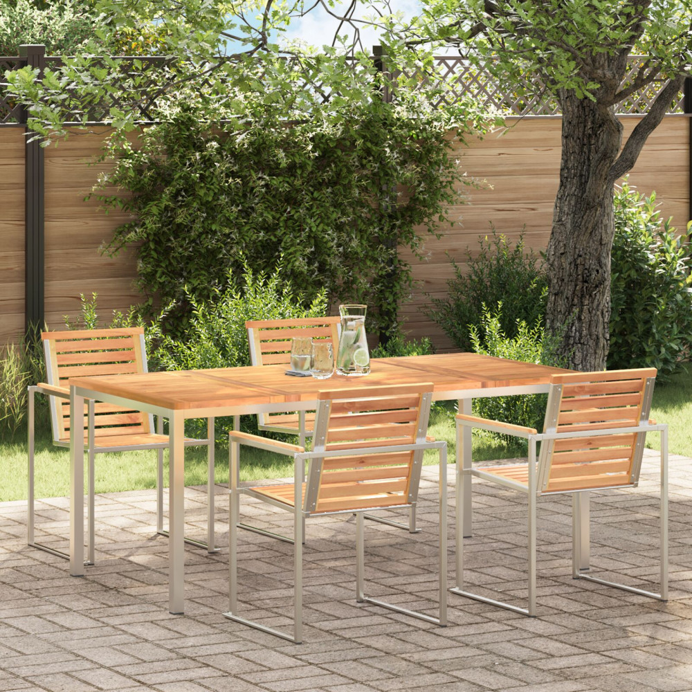 Produktbild för Matbord 180x90x75 cm Massivt teakträ och rostfritt stål