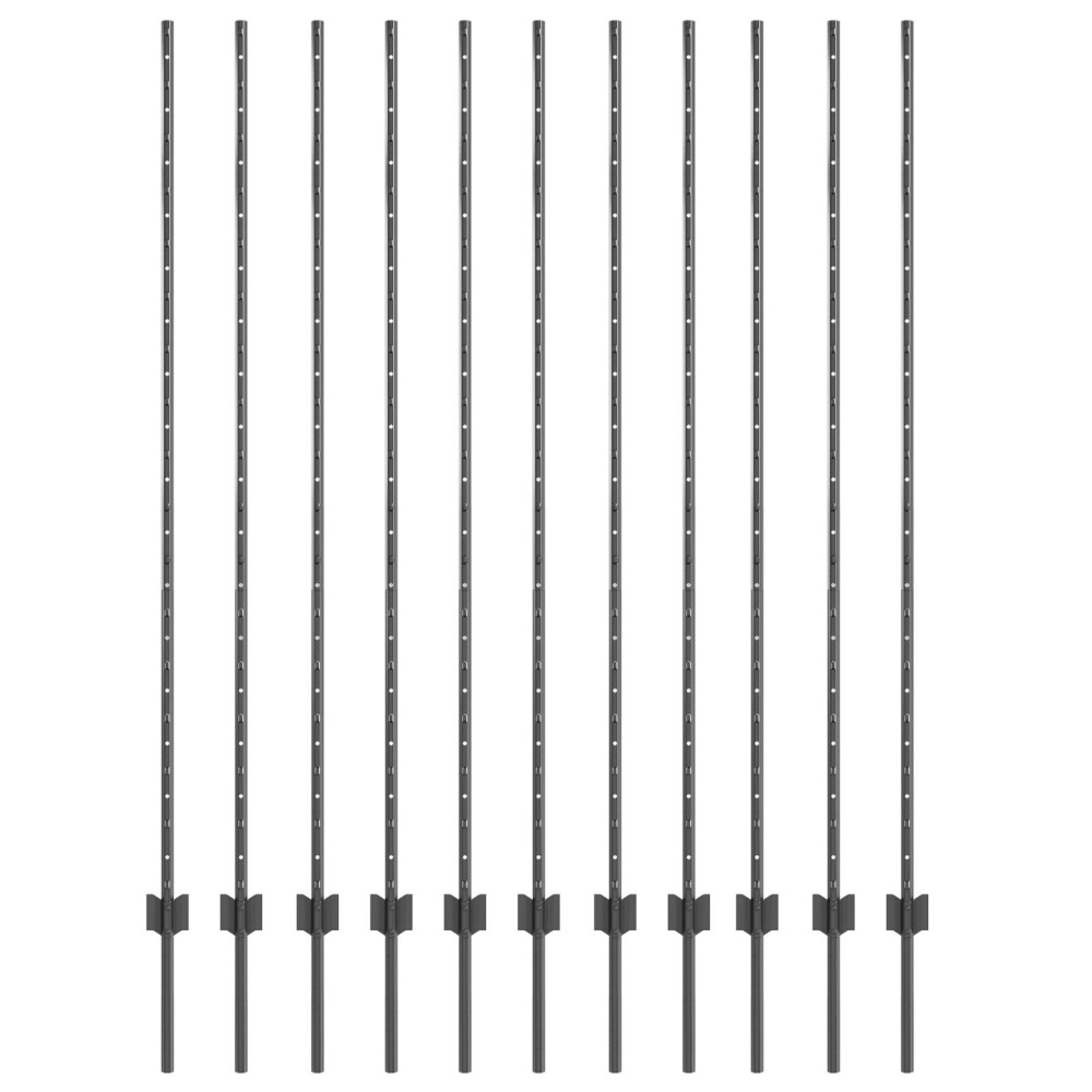 Produktbild för Inbäddad staketpost 11 pcs Grå 200 cm Pulverlackerat stål
