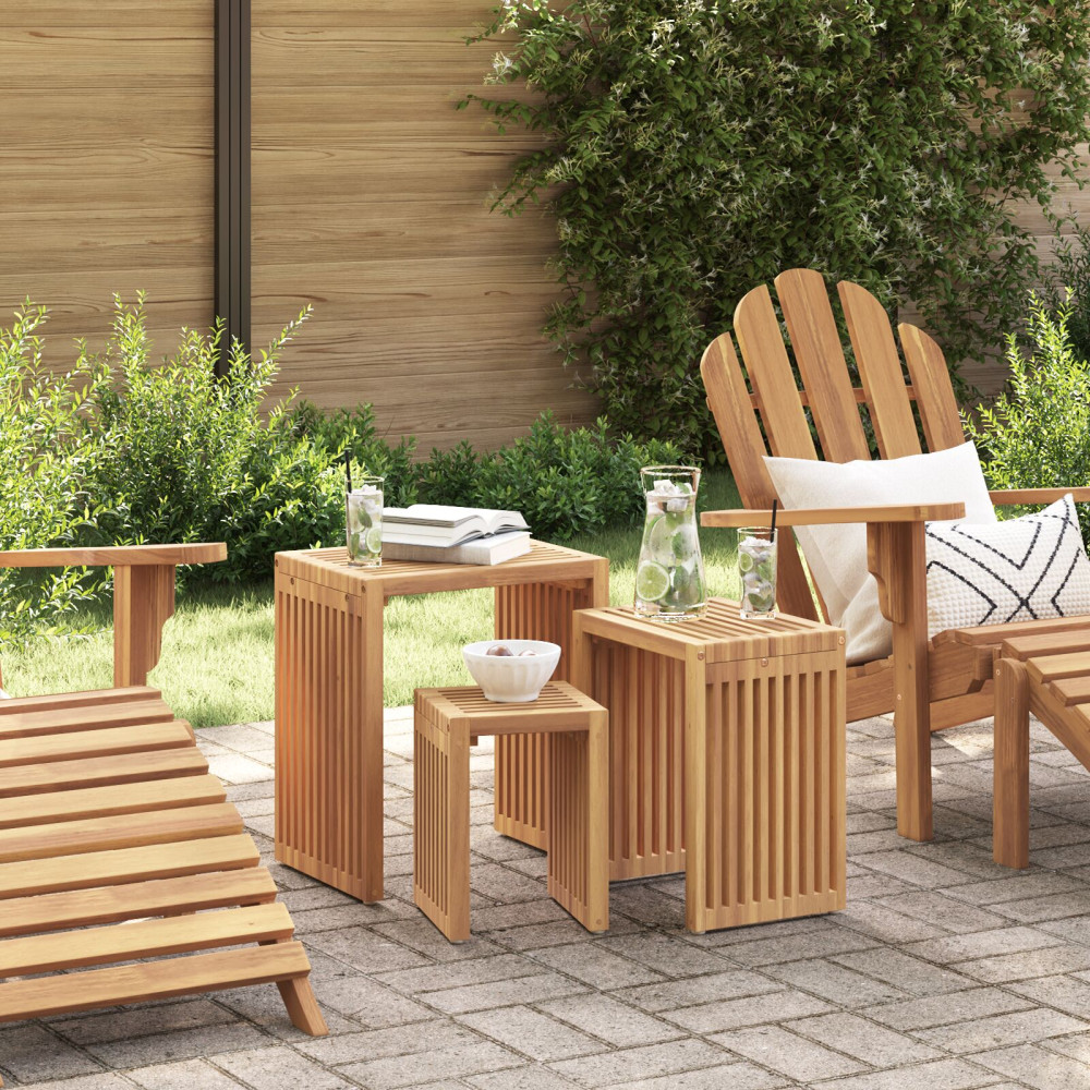 Produktbild för Trädgårds Sidobord 3 pcs Brun 33 x 44,5 x 51 cm Massivt teakträ