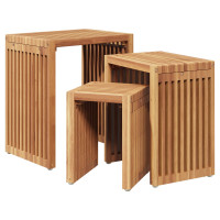 Produktbild för Trädgårds Sidobord 3 pcs Brun 33 x 44,5 x 51 cm Massivt teakträ