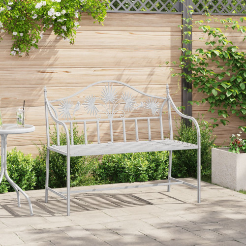 vidaXL Trädgårdsbänk Antik vit 104 x 52,5 x 89 cm Stål