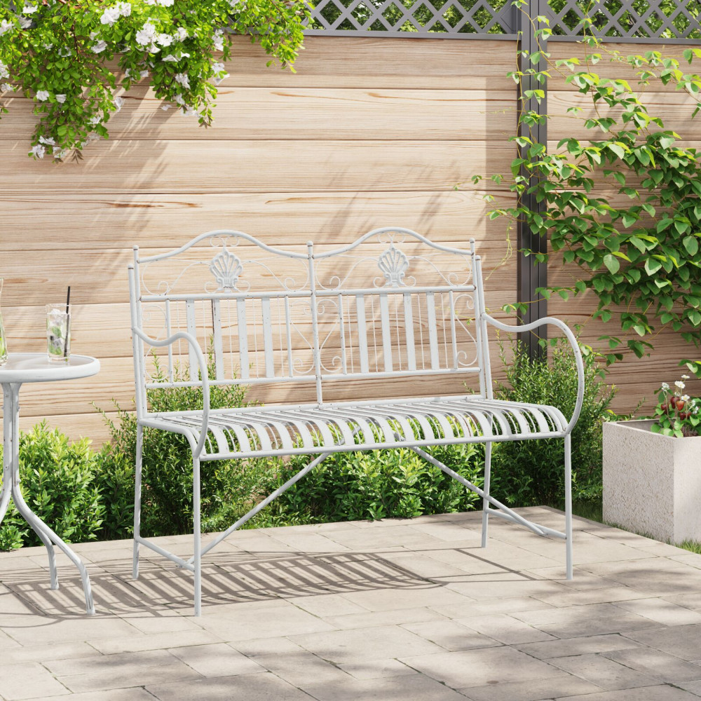 Produktbild för Trädgårdsbänk Antik vit 103,5 x 59 x 89 cm Stål