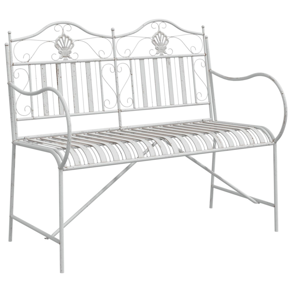 Produktbild för Trädgårdsbänk Antik vit 103,5 x 59 x 89 cm Stål