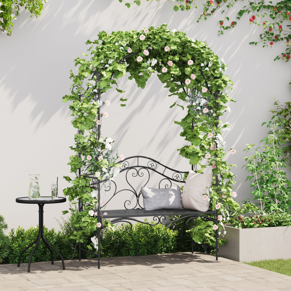 Produktbild för Trädgårdsbänk Svart 121 x 48 x 200 cm Stål