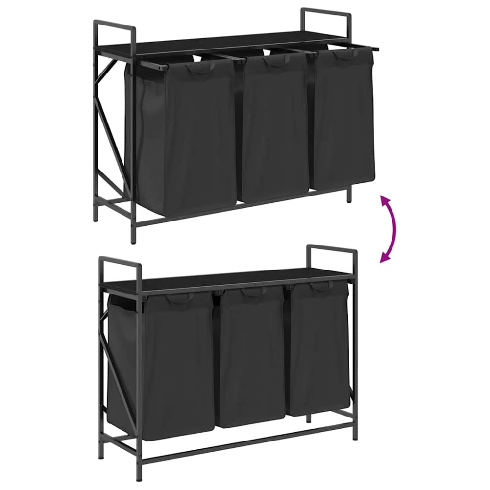 Produktbild för Tvättkorg 3 fack med hylla svart ek