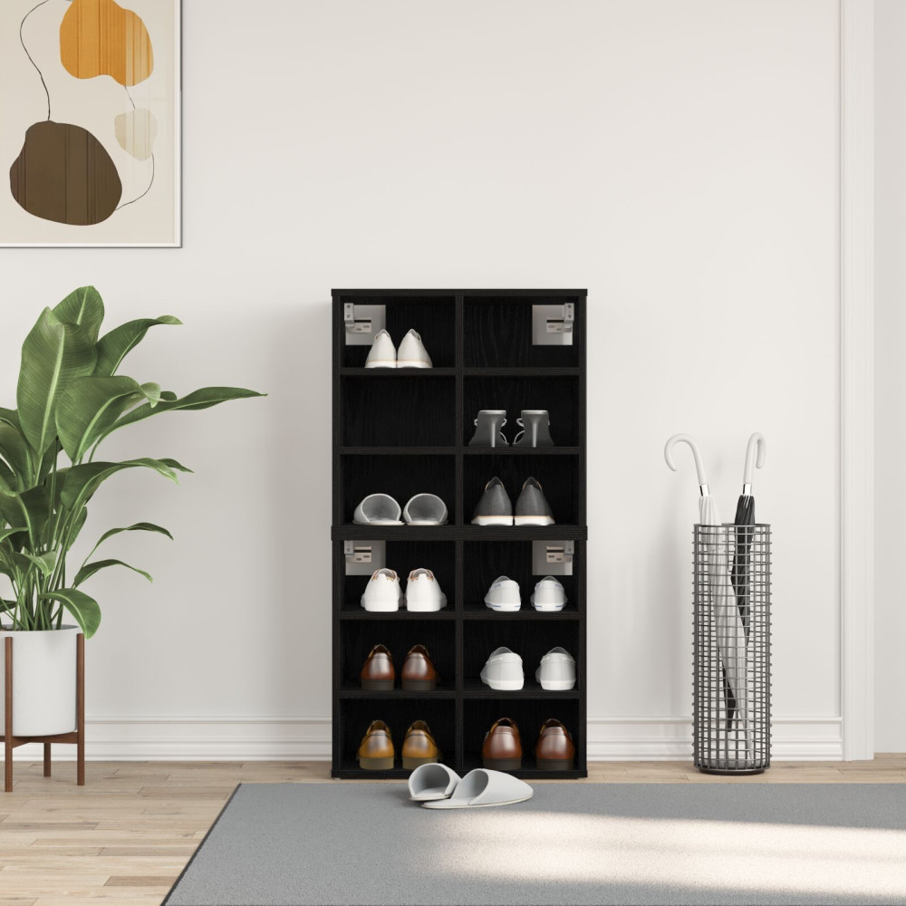 Produktbild för Skoskåp 2 pcs Svart Ek 52 x 30 x 50,5 cm Konstruerat trä