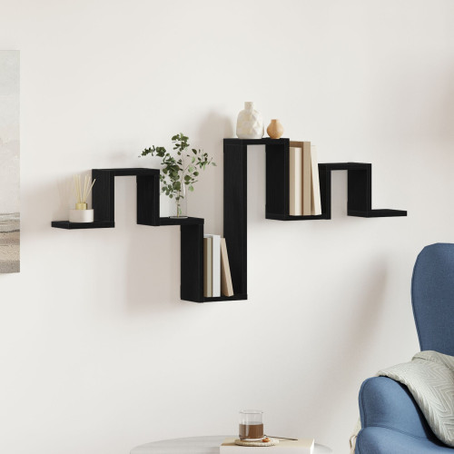 vidaXL Vägg hylla Väggmonterad med lagring Svart Ek 104.5 x 43 x 10 cm
