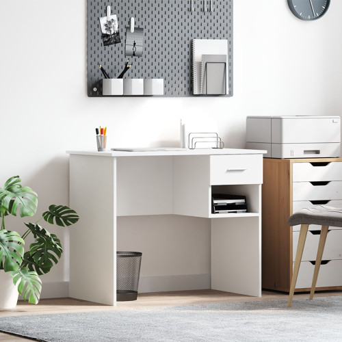 vidaXL Skrivbord med låda Vit 90 x 49 x 75 cm Konstruerat trä