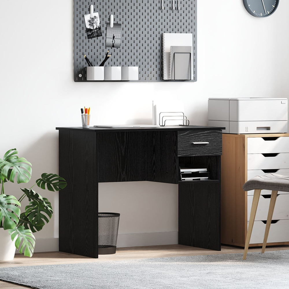 Produktbild för Skrivbord med låda Svart Ek 90 x 49 x 75 cm Konstruerat trä