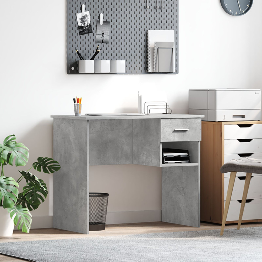 Produktbild för Skrivbord med låda Betonggrå 90 x 49 x 75 cm Konstruerat trä