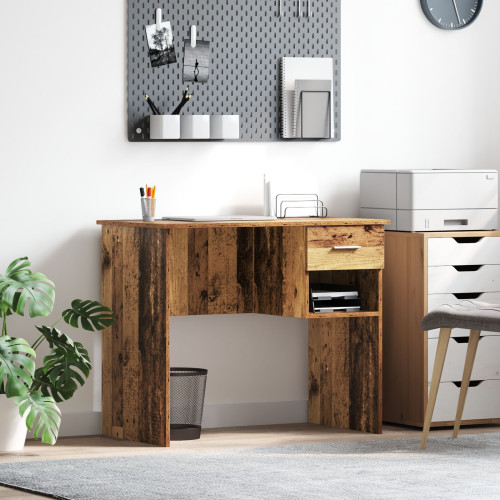 vidaXL Skrivbord med låda Gammalt trä 90 x 49 x 75 cm Konstruerat trä