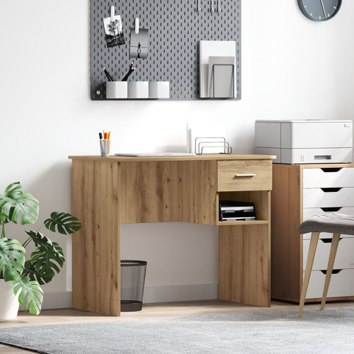 vidaXL Skrivbord med låda Artisan Ek 90 x 49 x 75 cm Konstruerat trä