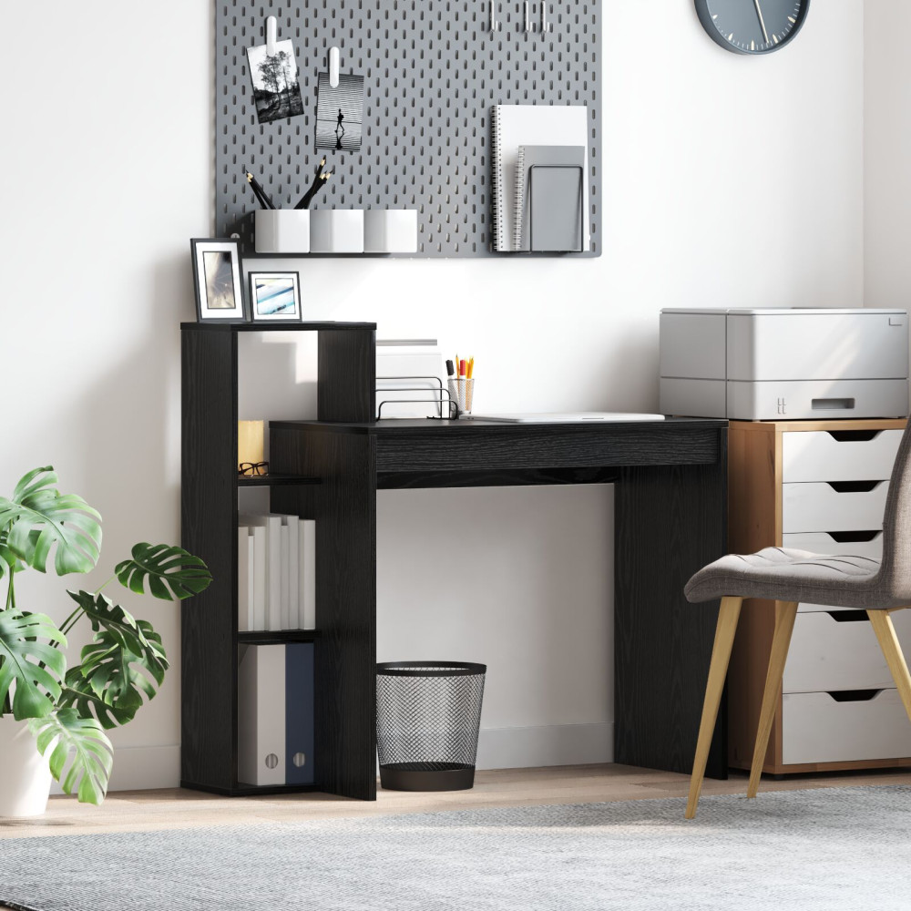 Produktbild för Skrivbord med hylla Svart Ek 100 x 40 x 90 cm Konstruerat trä