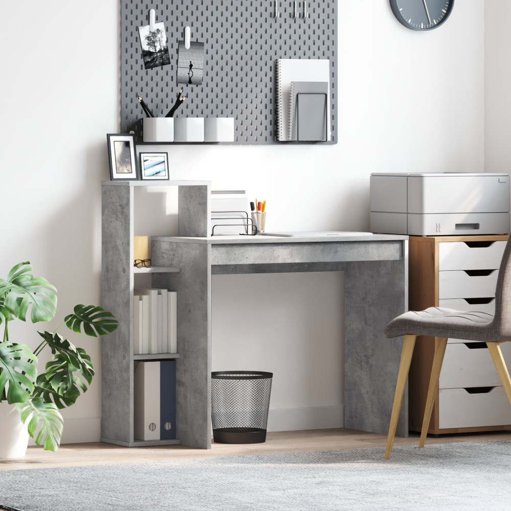 Produktbild för Skrivbord med hylla Betonggrå 100 x 40 x 90 cm Konstruerat trä