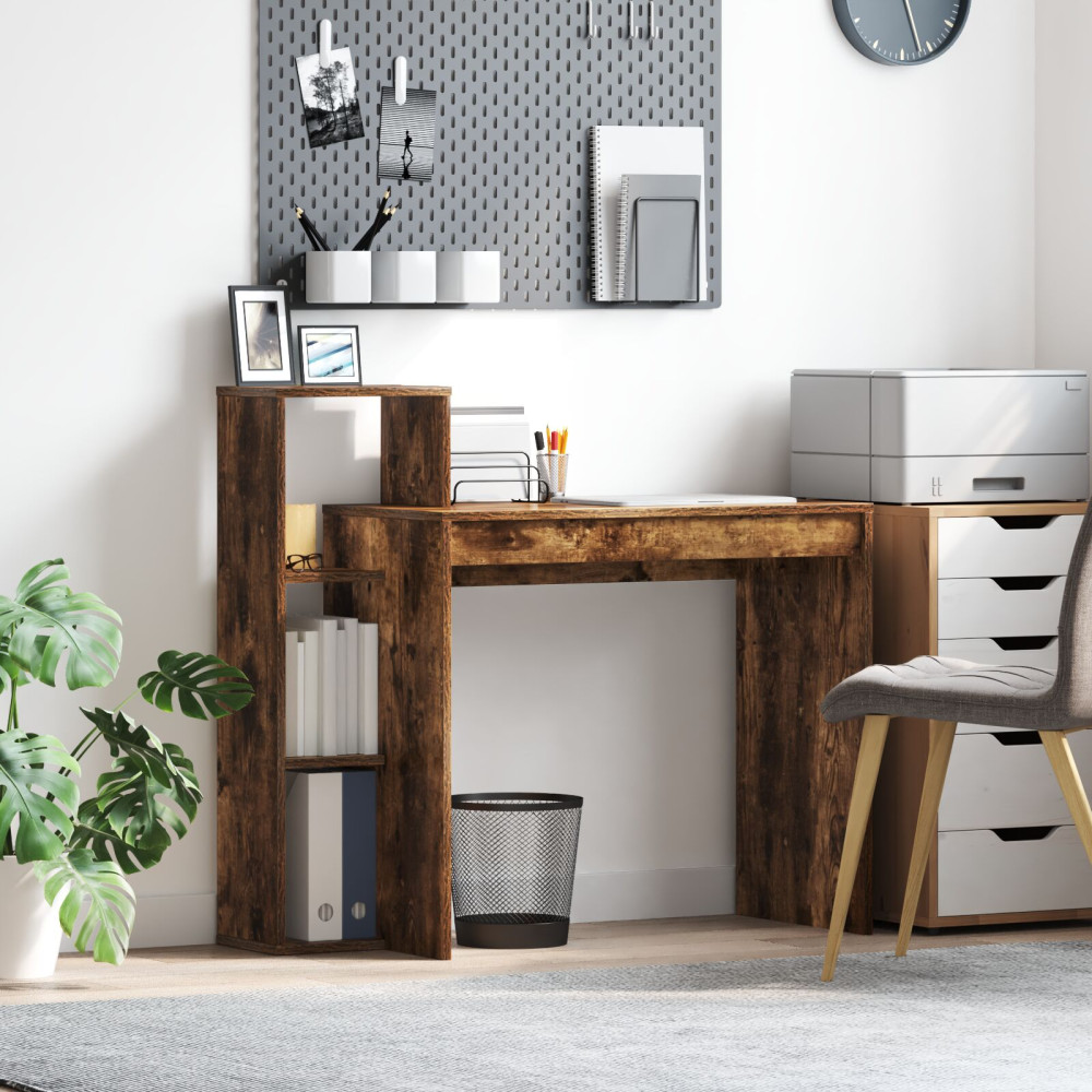Produktbild för Skrivbord med hylla Rökt ek 100 x 40 x 90 cm Konstruerat trä