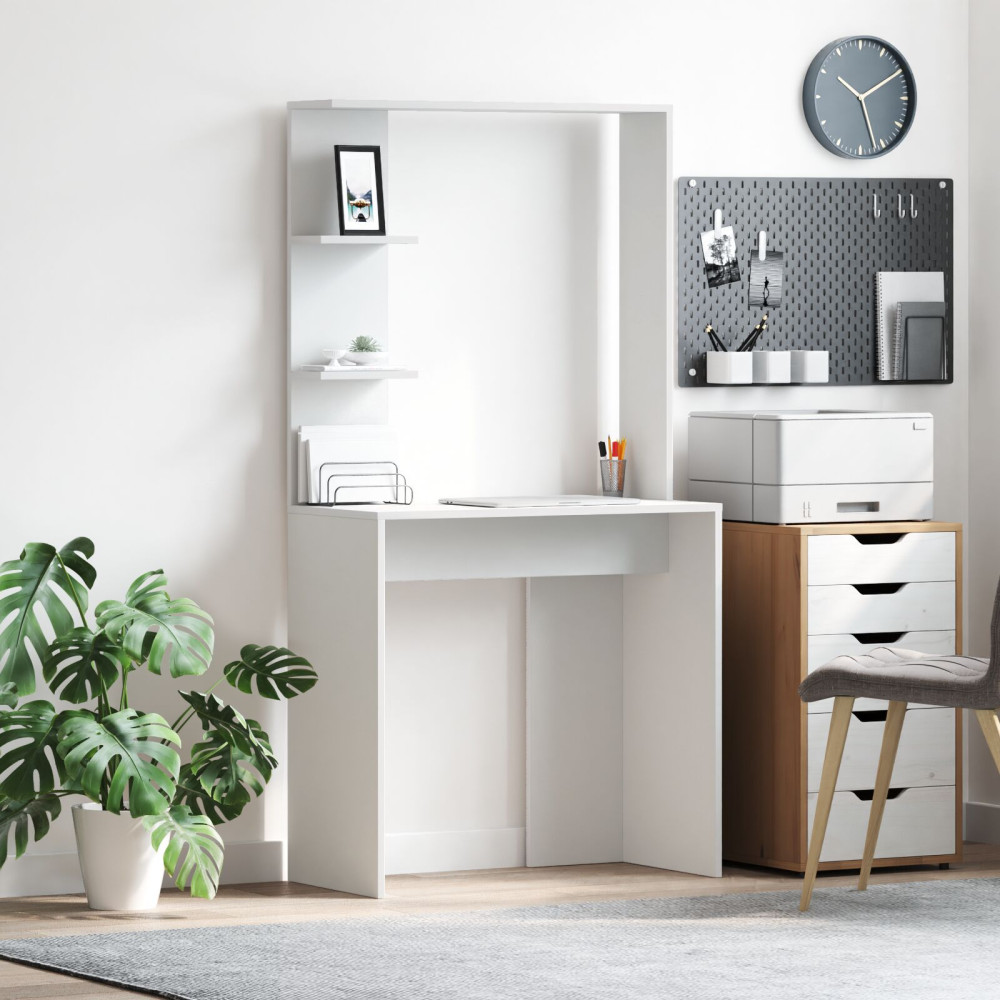 Produktbild för Skrivbord med hylla Vit 78,5 x 37 x 154,5 cm Konstruerat trä