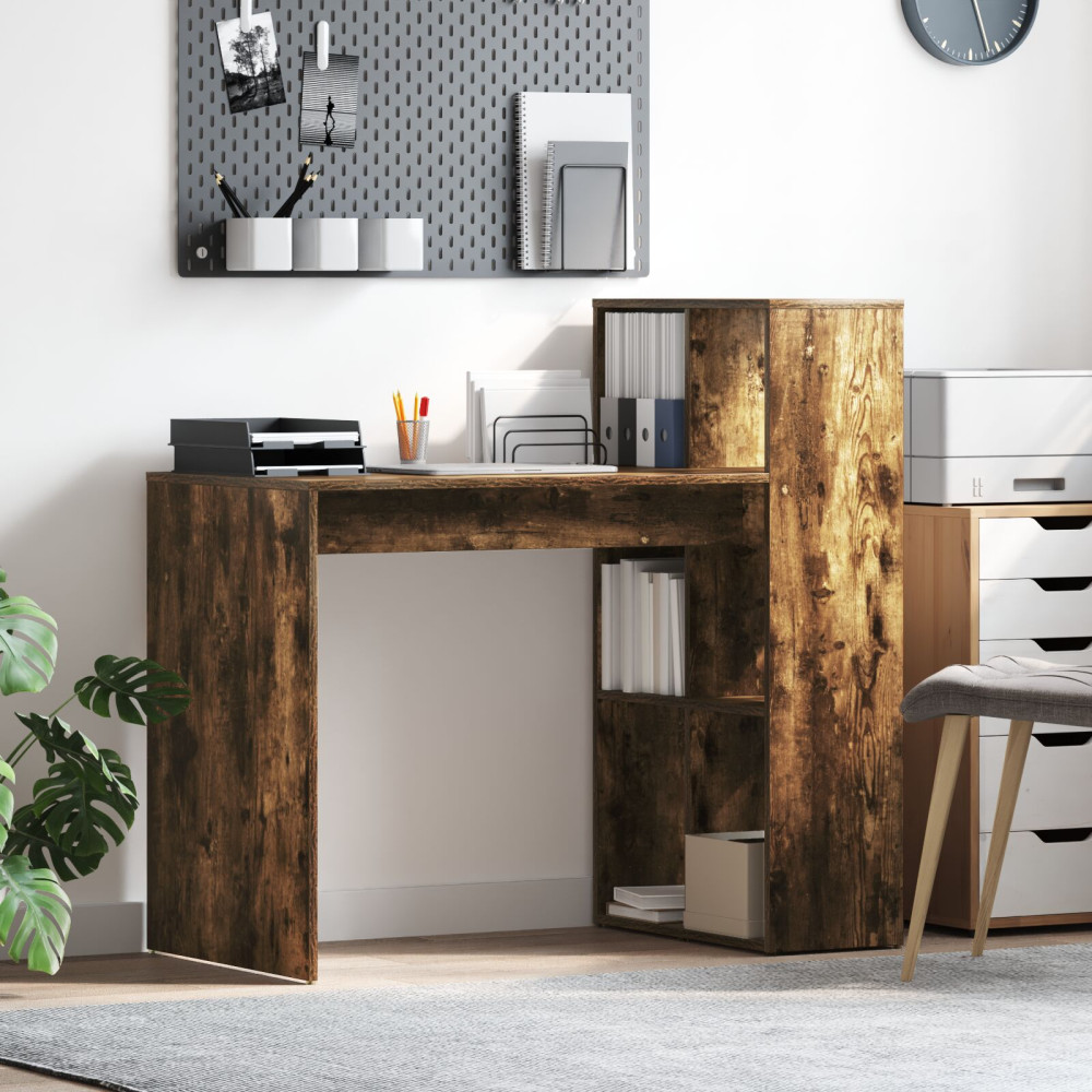 Produktbild för Skrivbord med hylla Rökt ek 108 x 55 x 103.5 cm Konstruerat trä
