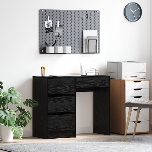 vidaXL Skrivbord med låda Svart Ek 90 x 37.5 x 75 cm Konstruerat trä