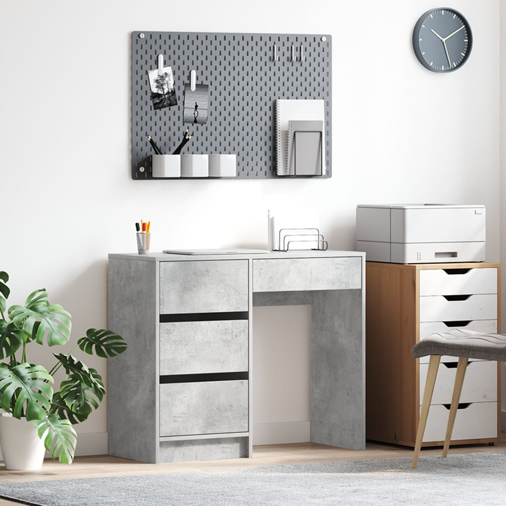 Produktbild för Skrivbord med låda Betonggrå 90 x 37.5 x 75 cm Konstruerat trä