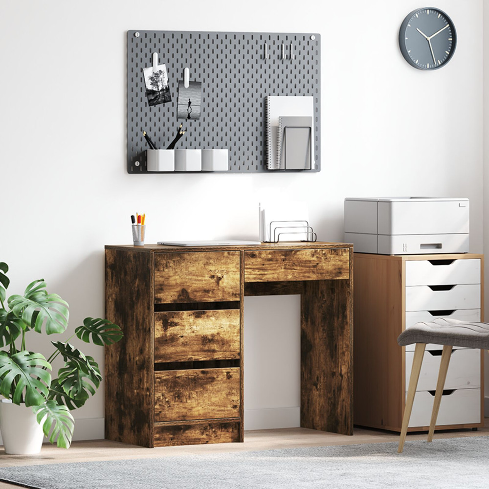 Produktbild för Skrivbord med låda Rökt ek 90 x 37.5 x 75 cm Konstruerat trä