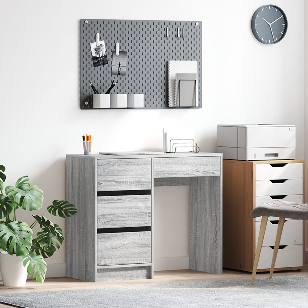 Produktbild för Skrivbord med låda Grå Sonoma 90 x 37.5 x 75 cm Konstruerat trä
