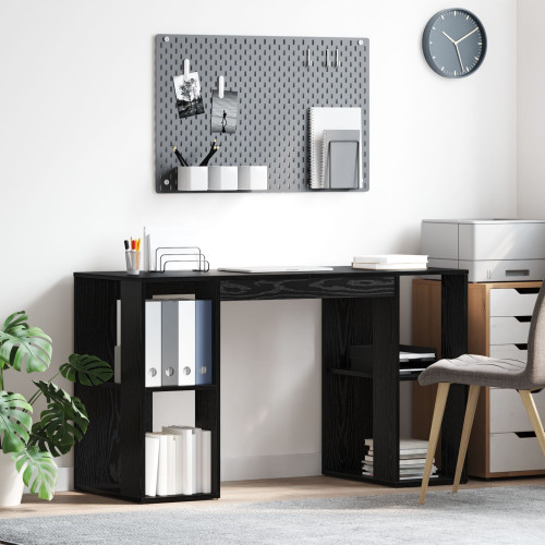 vidaXL Skrivbord med hylla Svart Ek 130 x 50,5 x 75 cm Konstruerat trä