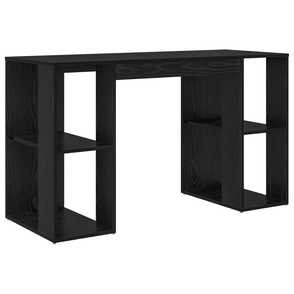 Produktbild för Skrivbord med hylla Svart Ek 130 x 50,5 x 75 cm Konstruerat trä