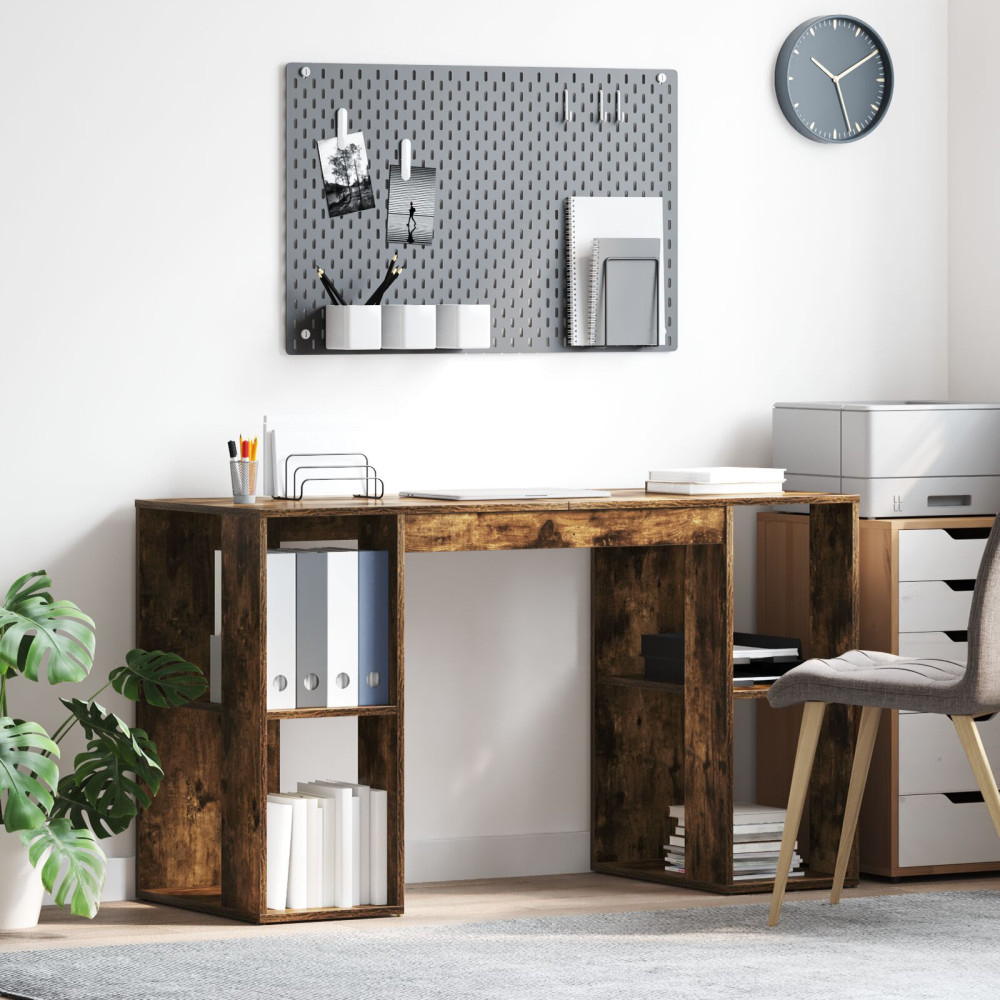 Produktbild för Skrivbord med hylla Rökt ek 130 x 50,5 x 75 cm Konstruerat trä