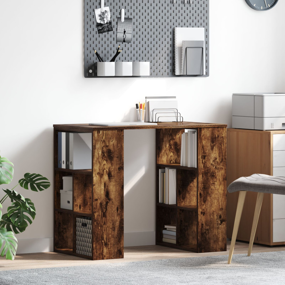 Produktbild för Skrivbord med hylla Rökt ek 90 x 50 x 75 cm Konstruerat trä