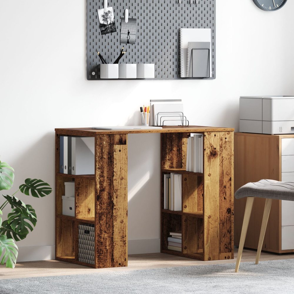 Produktbild för Skrivbord med hylla Gammalt trä 90 x 50 x 75 cm Konstruerat trä