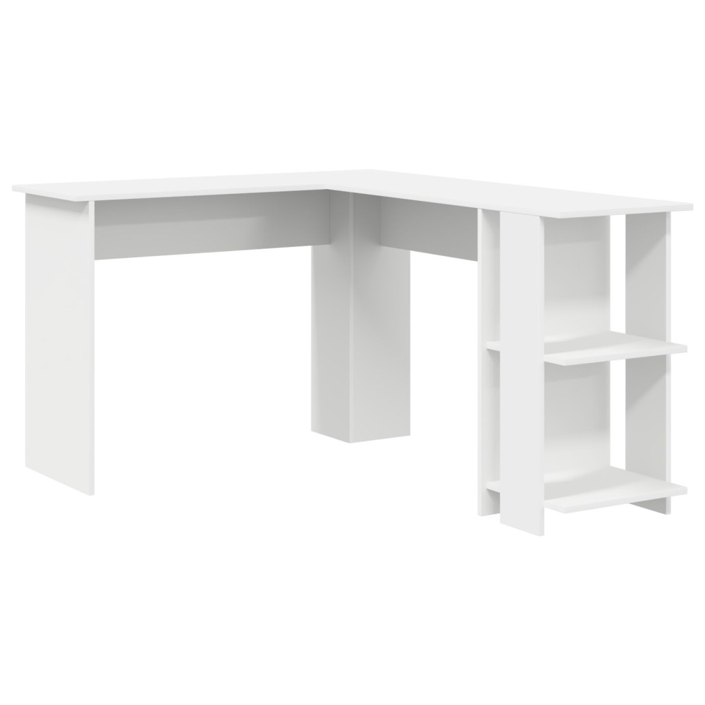 Produktbild för Hörnskrivbord med hylla Vit 140 x 113,5 x 75 cm Konstruerat trä