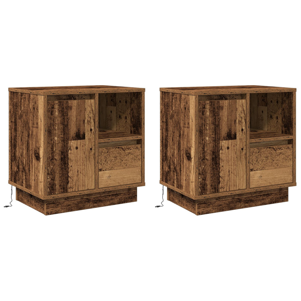 Produktbild för Nattduksbord med låda 2 pcs Gammalt trä 50 x 34,5 x 50 cm