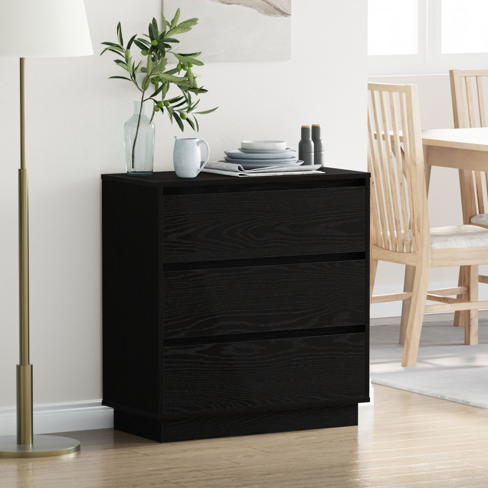 Produktbild för Nattduksbord Svart Ek 71 x 34,5 x 75 cm Konstruerat trä