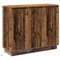 Produktbild för LED-sido bord Gammalt trä 90 x 32 x 75 cm Konstruerat trä