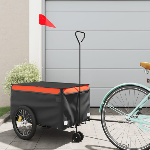 vidaXL Cykelvagn svart och orange 30 kg järn