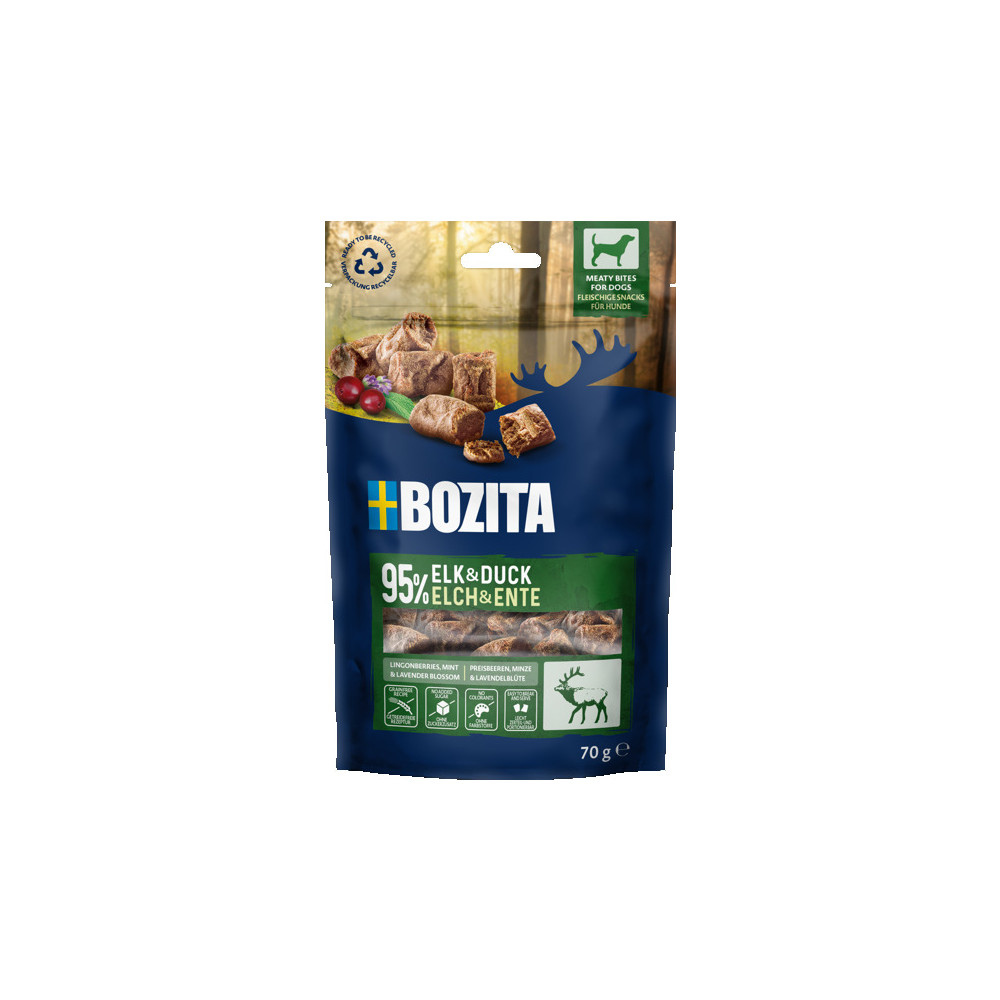 Produktbild för Snacks Meaty Bites Elk & Duck Hundgodis 70g