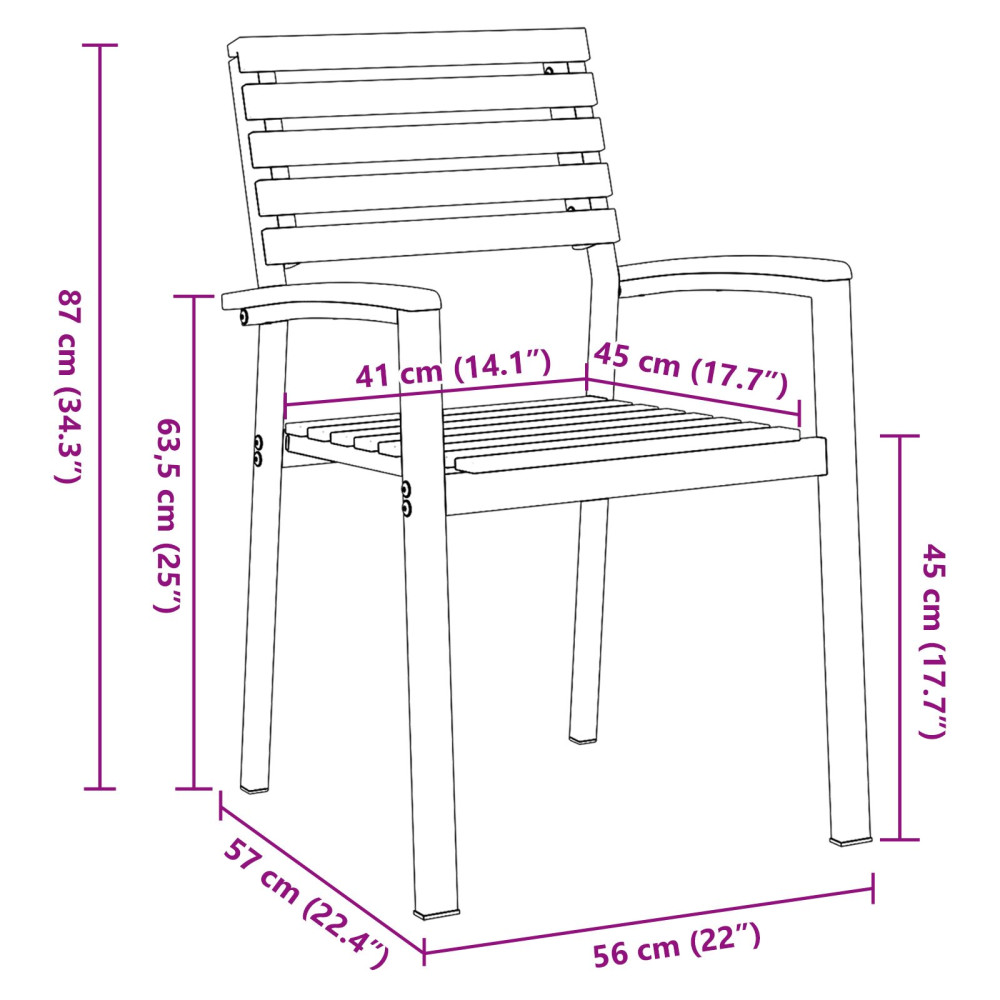 Produktbild för Trädgård Stol 8 pcs Brun 56 x 57 x 87 cm Massivt Akaciaträ