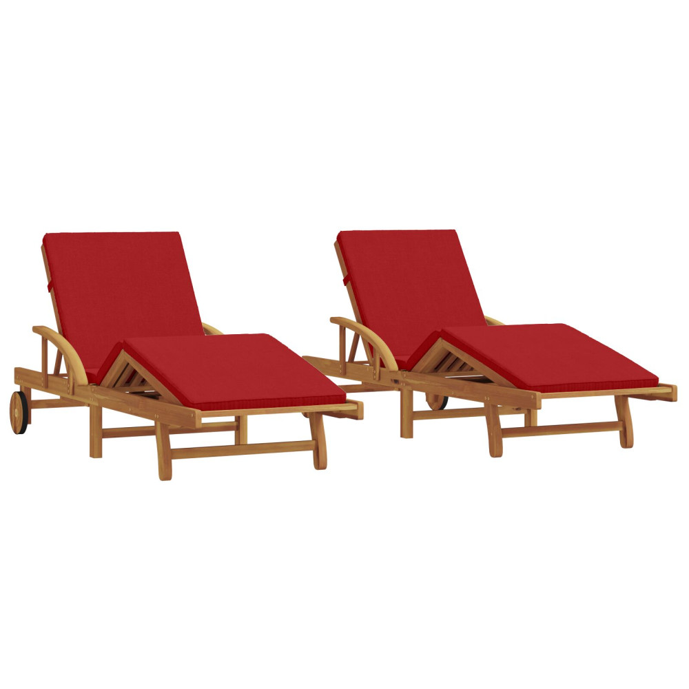 Produktbild för Solstol 2 pcs Röd 200 x 67 x 84 cm Massivt Akaciaträ