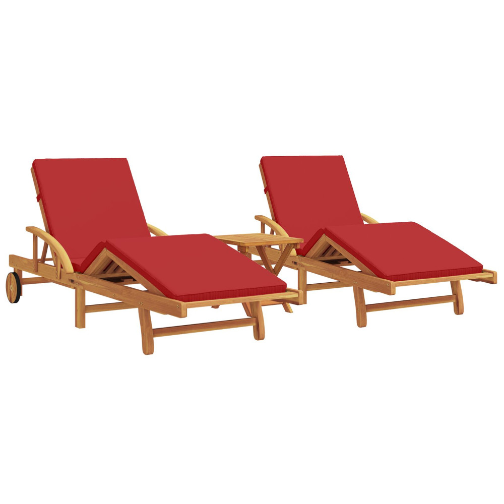 Produktbild för Solstol 3 pcs Röd 200 x 67 x 84 cm Massivt Akaciaträ