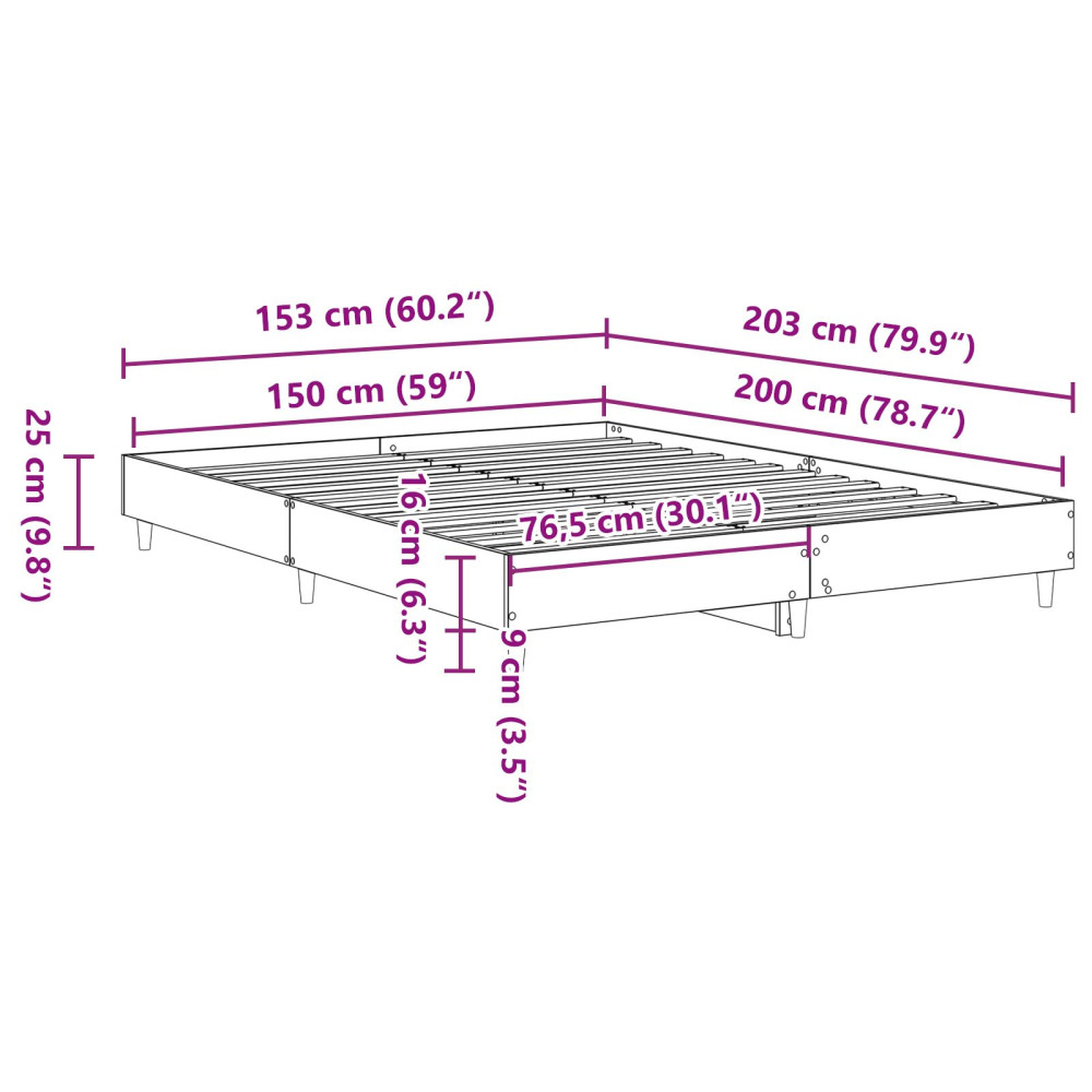 Produktbild för Sängram Svart Ek 203 x 153 x 25 cm Konstruerat trä
