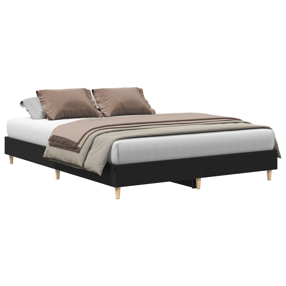 Produktbild för Sängram Svart Ek 203 x 143 x 25 cm Konstruerat trä