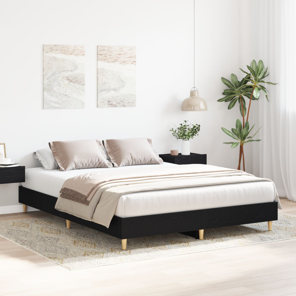 Produktbild för Sängram Svart Ek 203 x 143 x 25 cm Konstruerat trä
